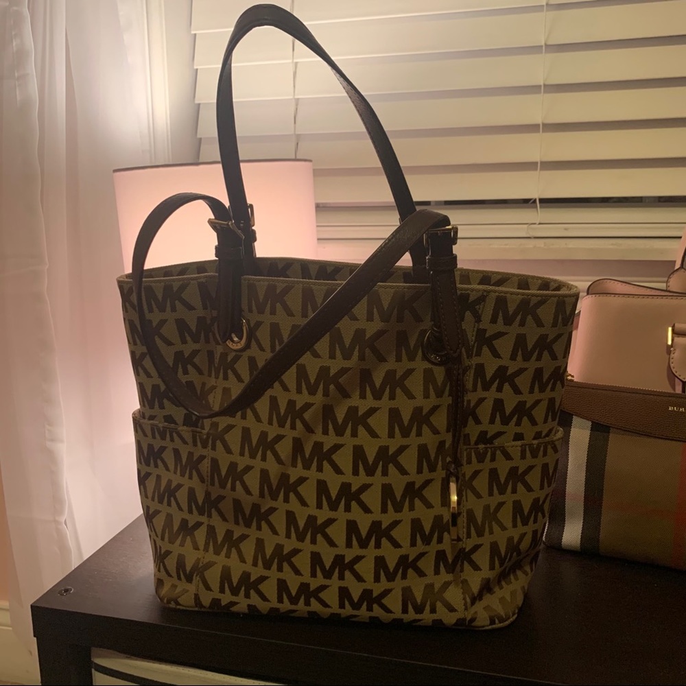 Brown Michael Kors Logo Tote with side pockets